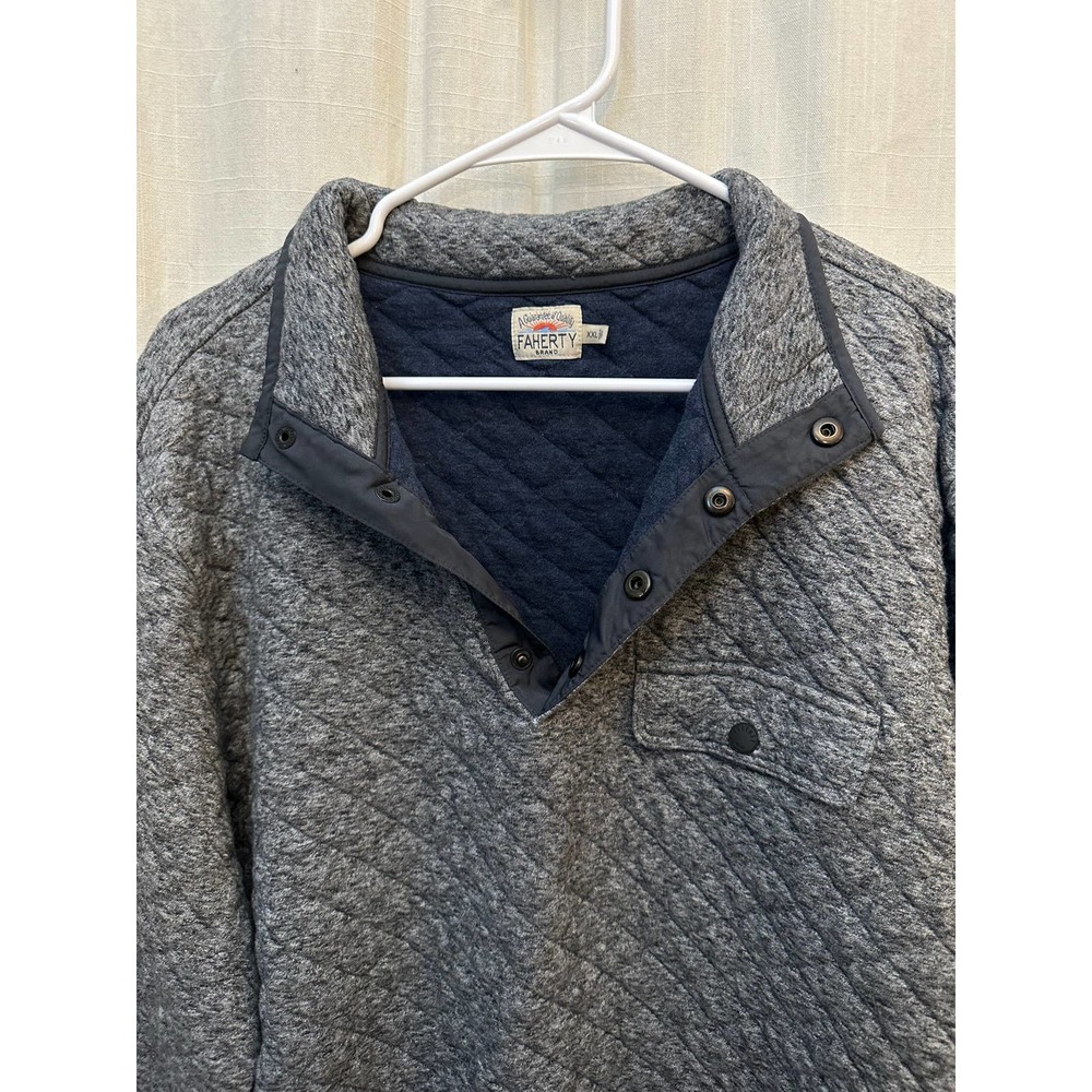 Faherty Men's Quilted Pullover Sweatshirt Snap neck Heather Blue Size XXL